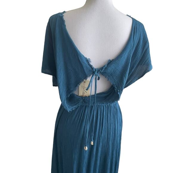 Boutique Women Maxi Viscose Dress M Teal Boho Chic Gauzy Beach Resort Cruisewear - Picture 8 of 13